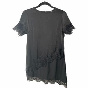 Guess Black Lace Trim Asymmetrical Tunic Top Size S